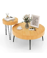 Sugift Wooden Coffee Table Set of Two with Metal Legs