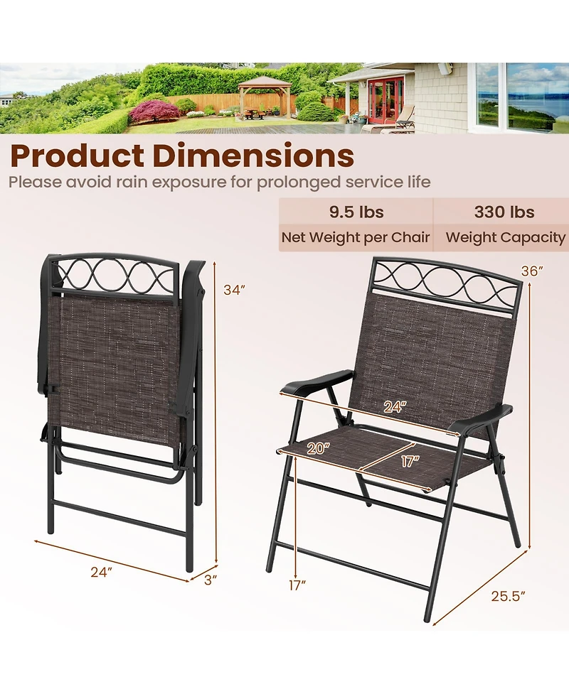 Sugift Set of Four Patio Folding Dining Chairs with Armrests