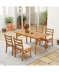 Sugift Outdoor Wooden Dining Chairs Set of Four with Cushioned Seats