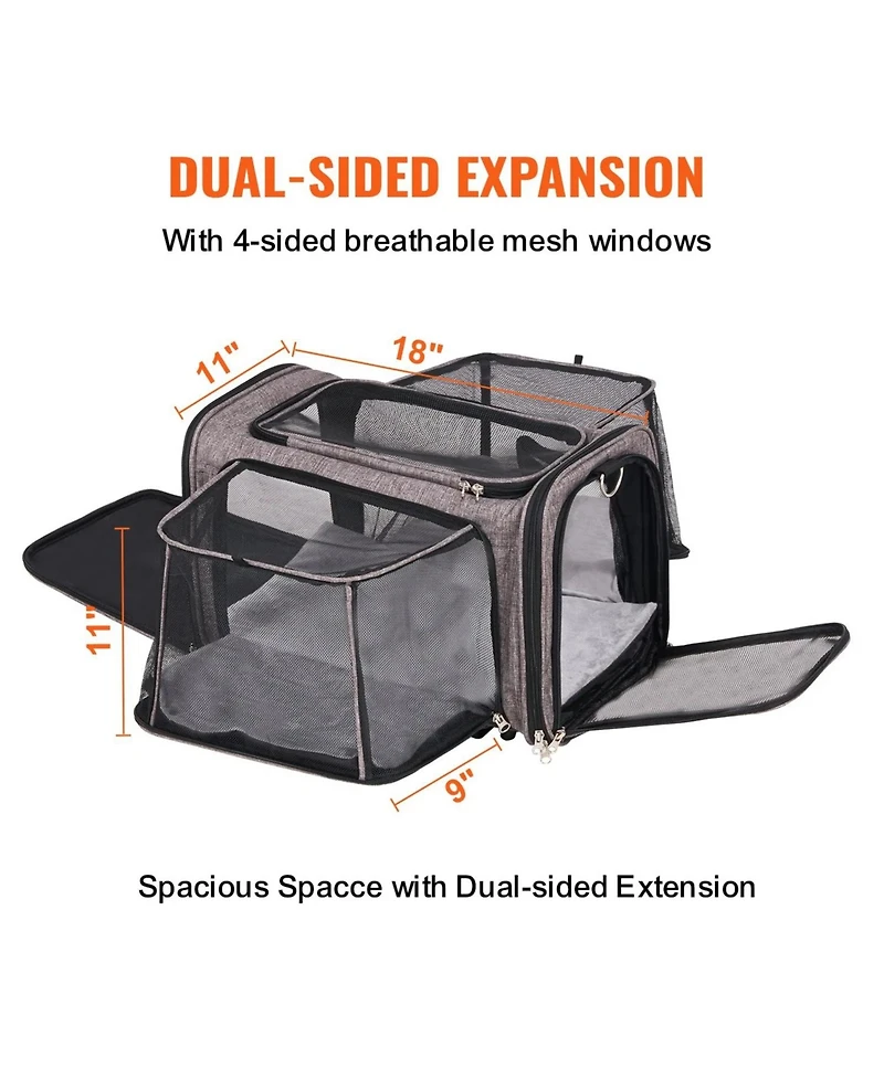 Zeus and Ruta Airline Approved Rolling Cat Carrier With Wheels Telescopic Handle And Shoulder Strap For Pets Under 25lbs Grey