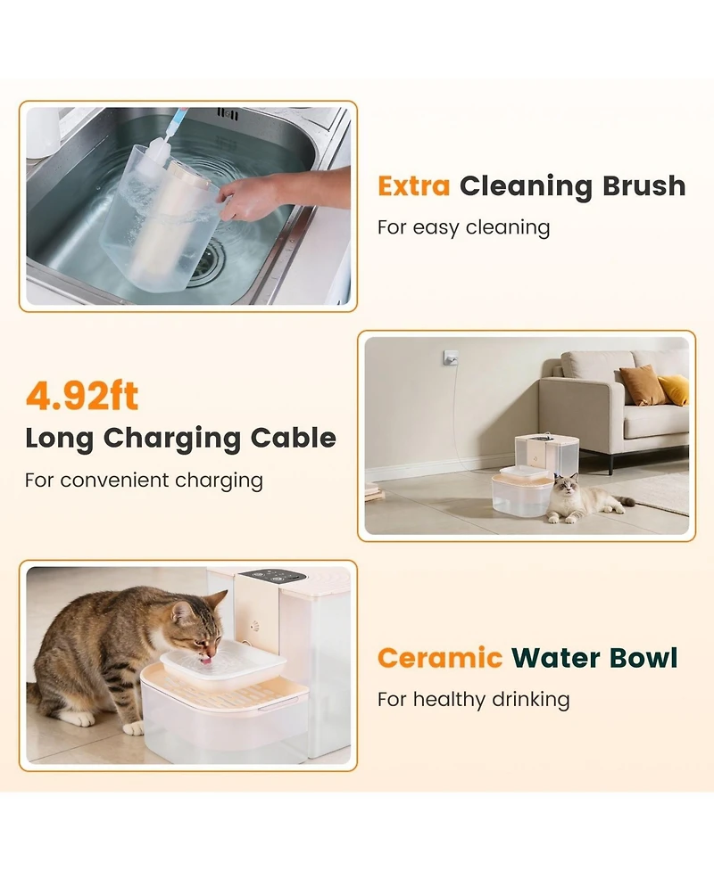 Zeus and Ruta Cordless Pet Water Fountain 4.5L Dual Tank Filtration Automatic Cat Dog Dispenser Easy Clean Design