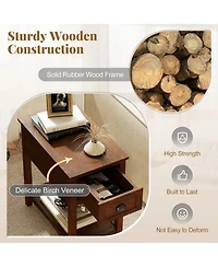 Gouun Set of 2 Retro Narrow End Tables with Drawer and Open Shelf