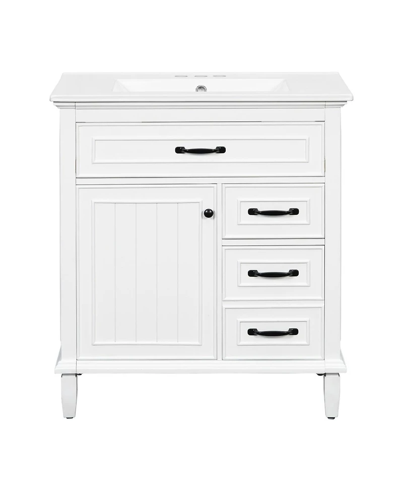 Sillysis 30 Inch Bathroom Vanity with Ceramic Sink, Solid Wood Freestanding Cabinet with Flip Drawer and Soft-Close Door