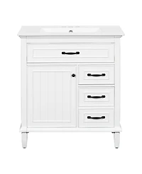 Sillysis 30 Inch Bathroom Vanity with Ceramic Sink, Solid Wood Freestanding Cabinet with Flip Drawer and Soft-Close Door