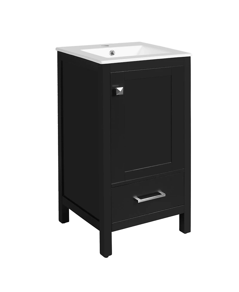 Sillysis 18 Inch Bathroom Vanity with Ceramic Sink, Soft Close Storage Drawer and Door, Freestanding Cabinet for Small Spaces
