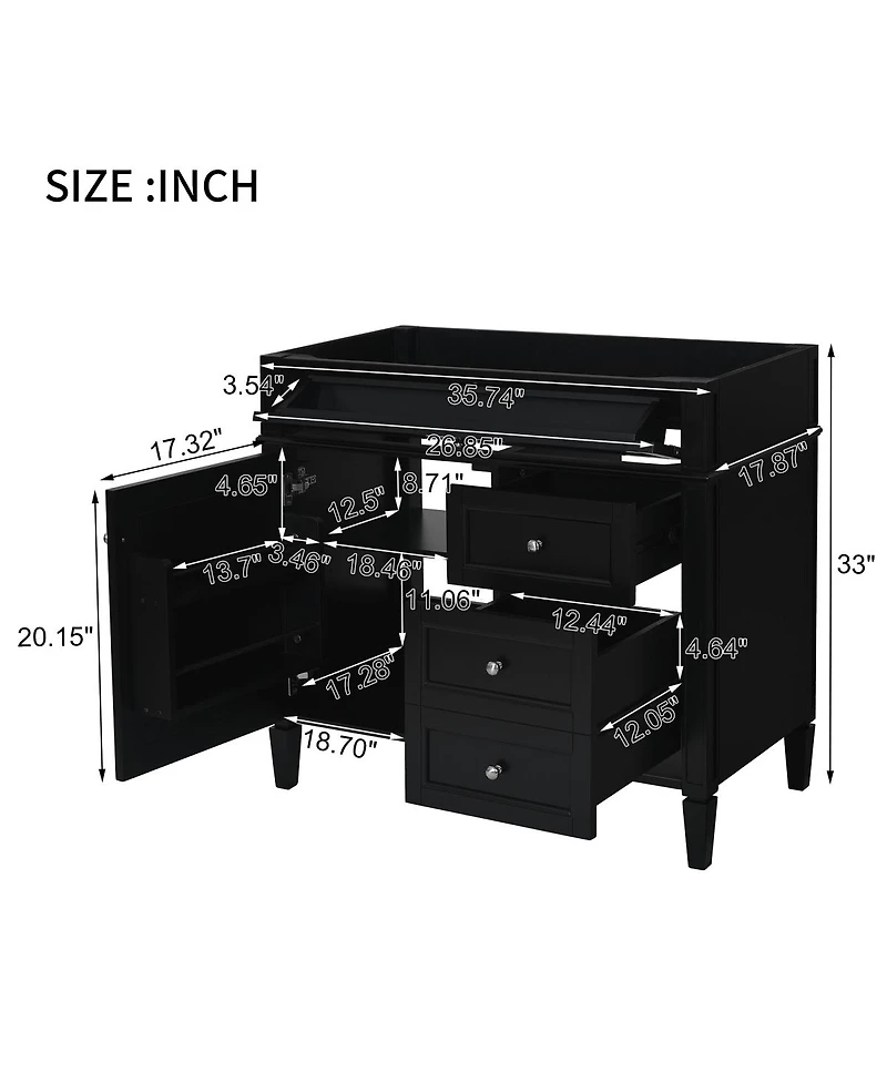 Sillysis 36 Inch Modern Bathroom Vanity without Top Sink, Soft Close Drawers and Adjustable Shelf for Small Spaces