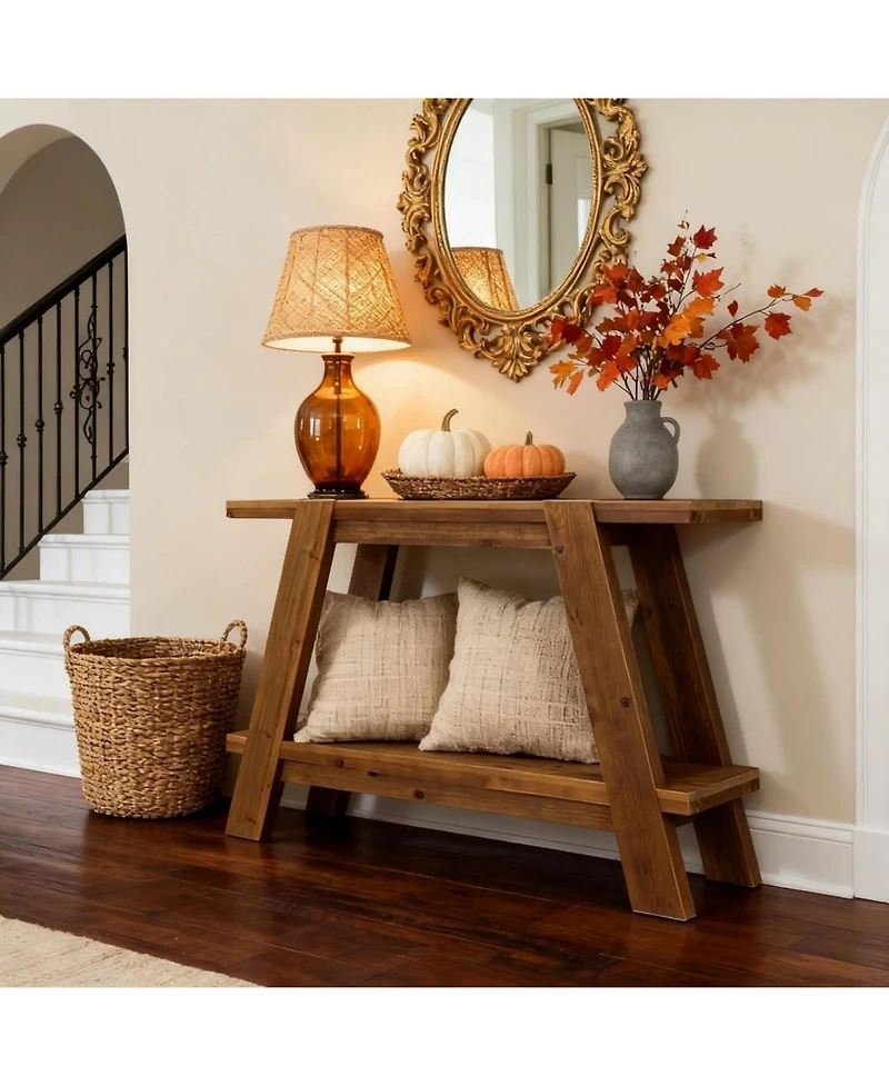 Tribesigns Solid Wood Entryway Table, 2-Tier Farmhouse Console Table with Storage, Narrow Sofa Table Behind Couch