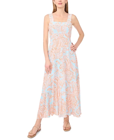 Vince Camuto Women's Paisley-Print Square-Neck Smocked-Back Sleeveless Maxi Dress