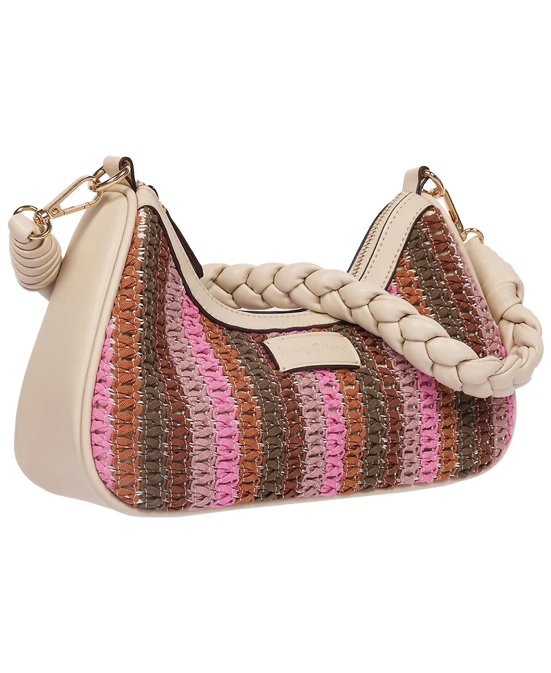 Tommy Bahama Woven Ribbon Zip Top Hobo Bag – Striped Woven Shoulder Bag with Braided Strap