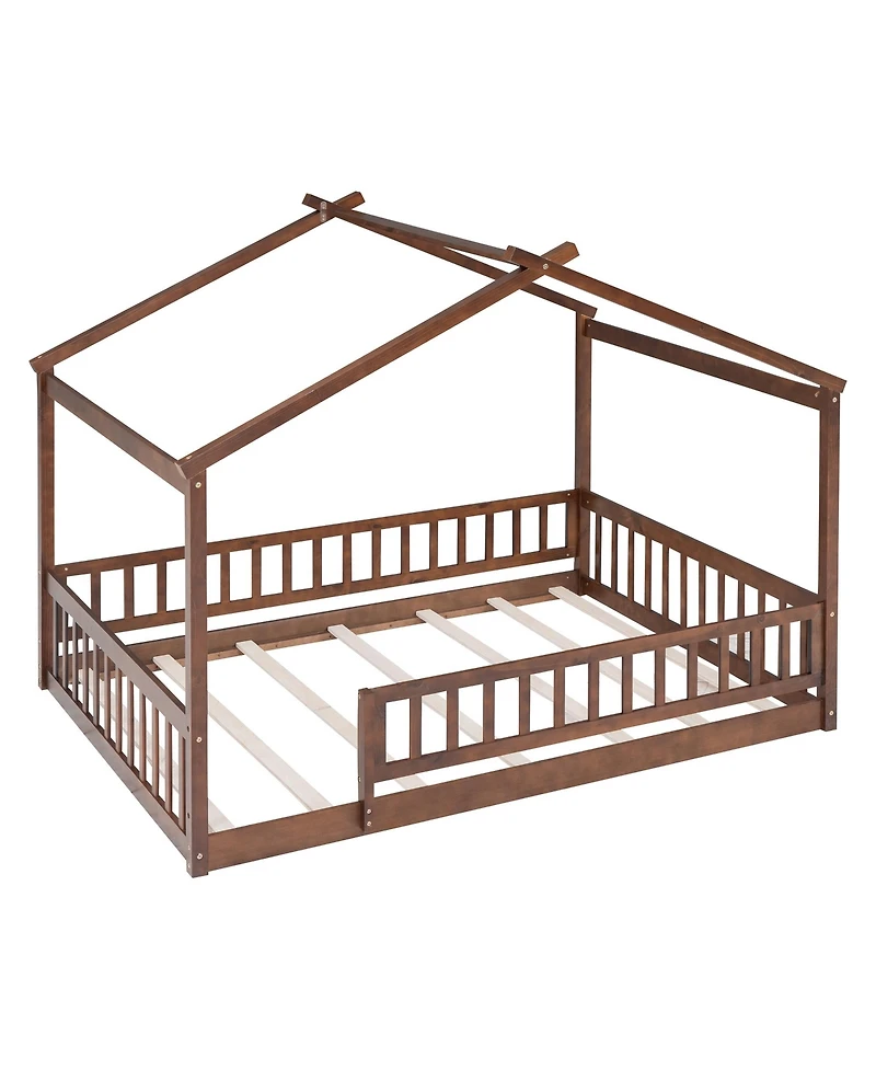 flynama Full Size Wood House Bed Fence