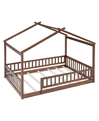 flynama Full Size Wood House Bed Fence