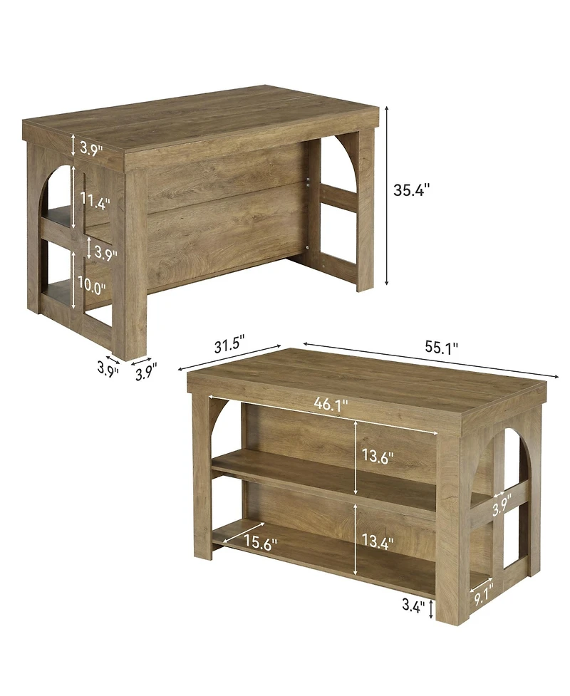 Tribesigns Kitchen Island with Storage, 55-Inch Large Stationary Center Island with 3 Shelves and Seating Space, Farmhouse Wooden Bar Table