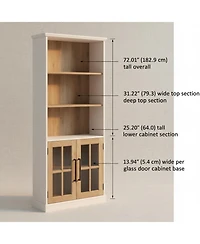 Yigii Tall 5 Shelf Bookcase Glass Doors Modern Farmhouse Storage Living Room Office