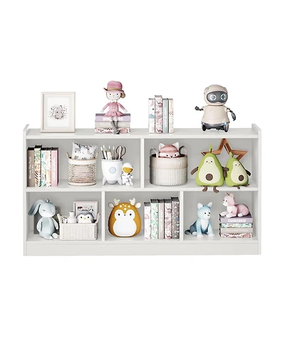 Rainsken 5 Cube Kids Bookcase - Wooden 2-Tier Storage Cabinet, Open Display Book Shelf for Nursery, School Classroom, Playroom