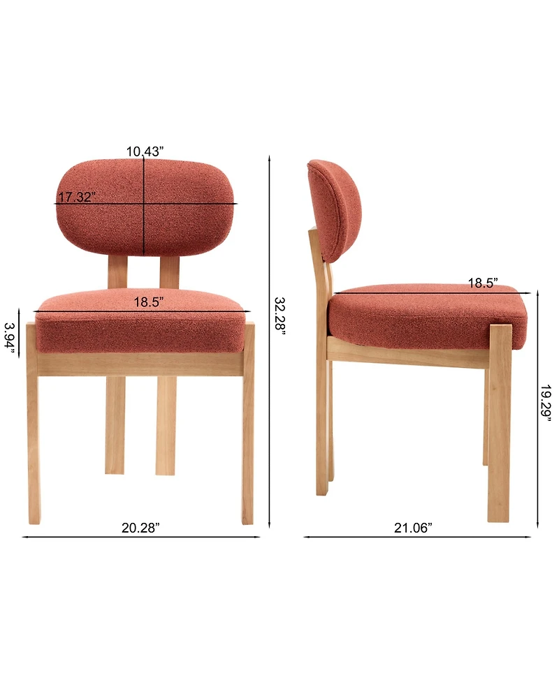 Rainsken Wooden Dining Chairs Set of 2, Modern Fabric Upholstered Kitchen Chairs with Curved Backrest and Solid Wood Legs for Dining Room