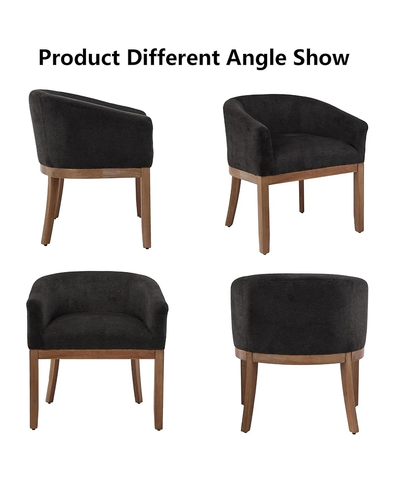 Rainsken Barrel Dining Chair, Farmhouse Linen Upholstered Kitchen Chair with Solid Wood Legs, Arms for Living Room, Dining Room, Set Of 1