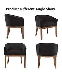 Rainsken Barrel Dining Chair, Farmhouse Linen Upholstered Kitchen Chair with Solid Wood Legs, Arms for Living Room, Dining Room, Set Of 1