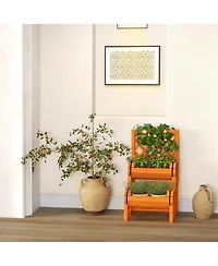 Gymax 2-Tier Wooden Raised Garden Bed Container w/2 Cylindrical Planter Boxes and Trellis