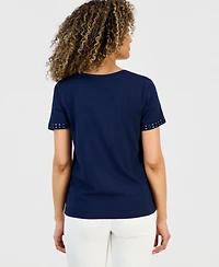 Style & Co Petite Short-Sleeve Mirror-Trim Knit Top, Macy's Exclusive