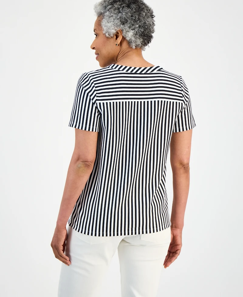 Style & Co Petite Striped Short-Sleeve Yoke Top, Macy's Exclusive