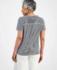 Style & Co Petite Striped Short-Sleeve Yoke Top, Macy's Exclusive