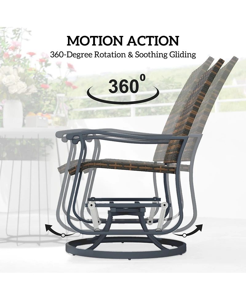Outsunny Outdoor Glider Chair Set Wicker Swivel Patio