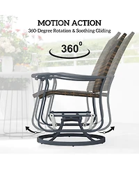 Outsunny Outdoor Glider Chair Set Wicker Swivel Patio