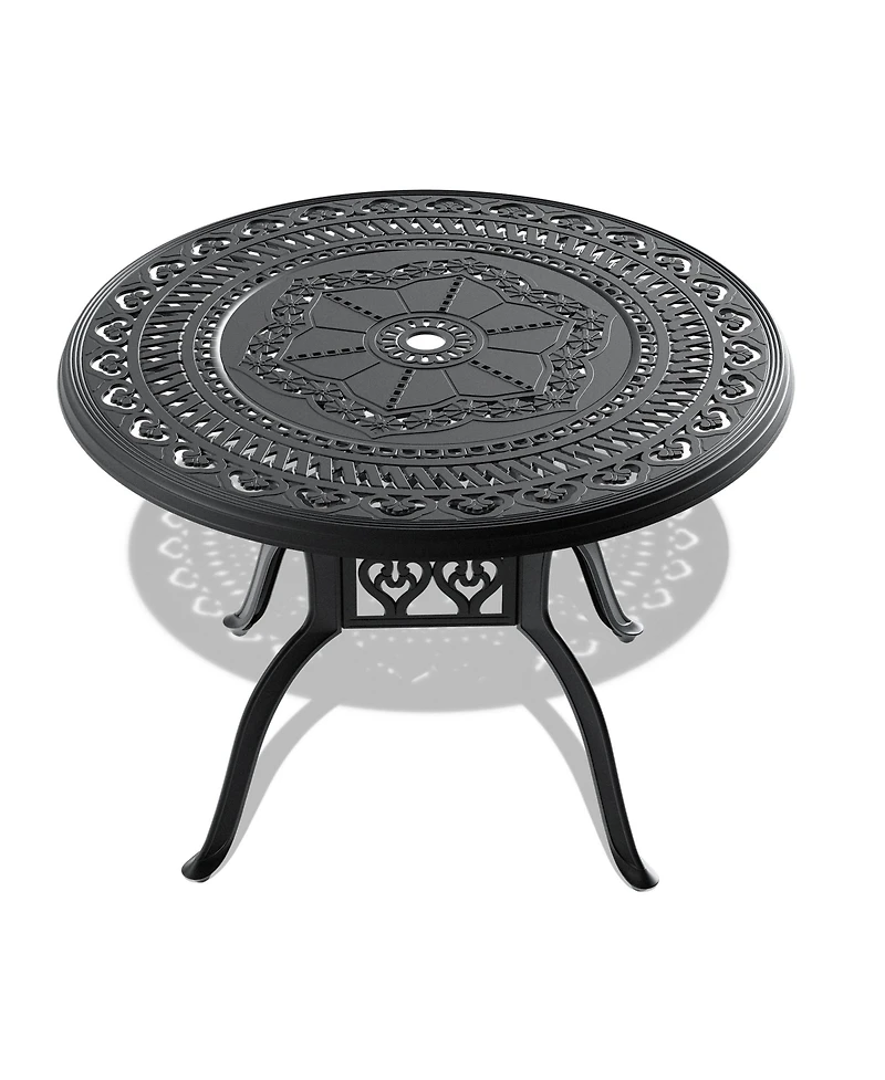 Clihome 39.37-inch Cast Aluminum Patio Dining Table With Frame and Umbrella Hole