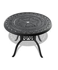 Clihome 39.37-inch Cast Aluminum Patio Dining Table With Frame and Umbrella Hole