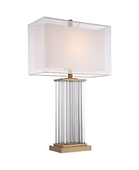 Vienna Full Spectrum Darcia Modern Table Lamp with White Riser Tall Crystal Sheer Outer Linen Inner Shade for Bedroom Living Room Bedside