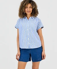 Style & Co Petite Striped Button-Up Cotton Camp Shirt, Macy's Exclusive