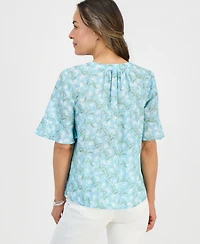 Style & Co Petite Cotton Printed Popover Top, Macy's Exclusive