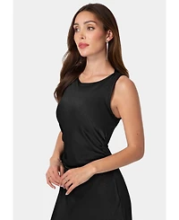 Bebe Women's Crushed Satin High Neck Shirred Maxi Dress