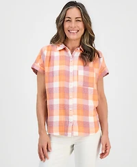 Style & Co Petite Plaid Button-Up Cotton Camp Shirt, Macy's Exclusive
