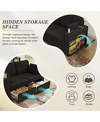 Rainsken Modern 2-Seater Chenille Couch, 67 Inch Loveseat Sofa with Usb Ports, Cup Holders, Storage and Solid Wood Frame for Living Room