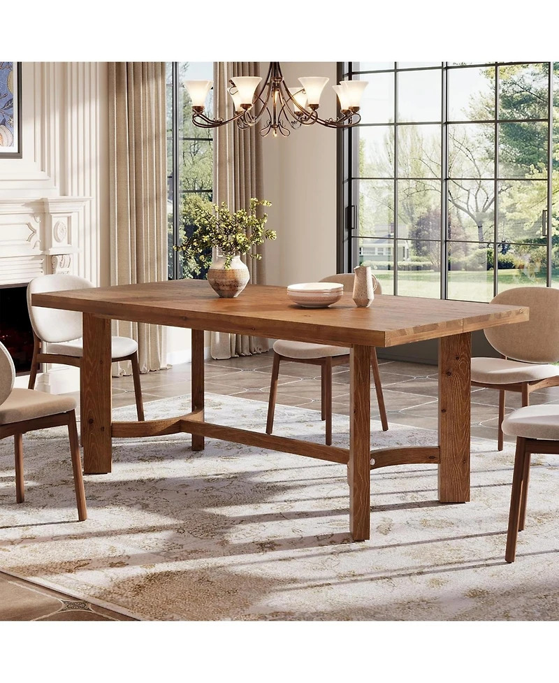 Tribesigns 63" Solid Wood Dining Table for 4-6, Farmhouse Rectangle Kitchen Table with Thicken Tabletop and Sturdy Construction, Wooden Dinner Ta