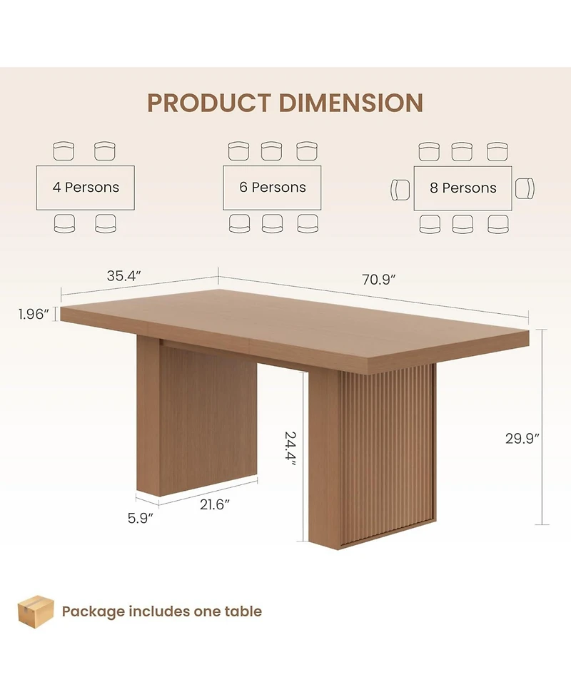 gaomon Dining Table with Storage, 70.8" Wood Kitchen Table with Thickened Tabletop and Fluted Legs, Dinner Tables for Kitchen Dining Room