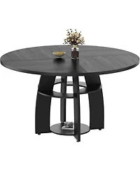 gaomon 47" Modern Farmhouse Round Dining Table for 4-6, Wood Kitchen Table with Storage Shelf and Adjustable Feet, Easy Assembly for Dining Room.