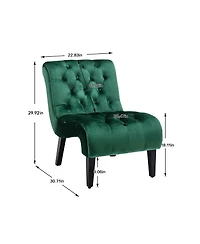 Rainsken Modern Velvet Accent Chair, Upholstered Fabric Button Reading Chaise with Tufted Back, Wooden Legs, Rolled Edge Design for Living Room