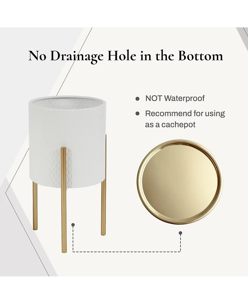 LuxenHome 2-Piece Diamond Pattern Round Metal Cachepot Planter Set