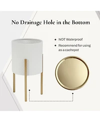 LuxenHome 2-Piece Diamond Pattern Round Metal Cachepot Planter Set