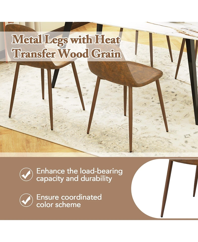 Gymax Dining Chair Set of 4 Faux Pu Leather Upholstered Kitchen Chairs with Metal Legs