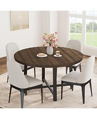 gaomon 47" Round Dining Table for 4, Modern Industrial Kitchen Table with Thick Tabletop and Sturdy Metal Base, Space-Saving Wooden Kitchen