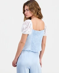 And Now This Petite Satin Lace Puff-Sleeve Top, Macy's Exclusive