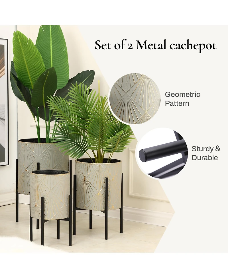 LuxenHome Set of 3 Metal Cachepot Planters with Stand