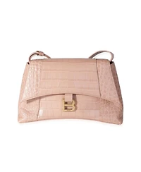 Pre-Owned Balenciaga Beige Croc Embossed Hourglass Downtown Shoulder Bag