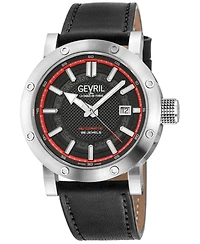Gevril Men's Flat Iron Swiss Automatic Black Leather Strap Watch
