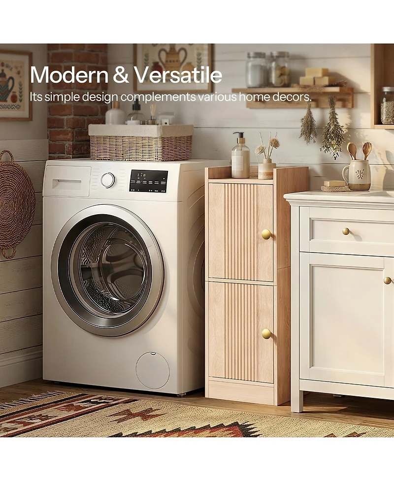 Yigii Small Bathroom Storage Cabinet Farmhouse Floor 2 Adjustable Shelves Double Doors Slim Narrow Toilet Paper Organizer