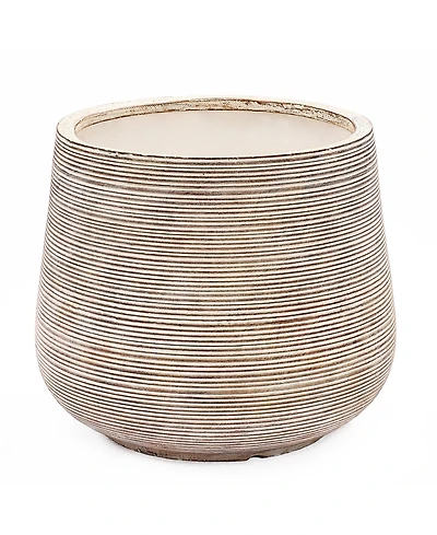 LuxenHome LuxenHome Distressed Tan MgO Tapered Round Planter