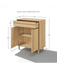 LuxenHome 31.5” Hazel Oak Manufactured Wood Storage Cabinet with Drawer and Rubberwood Legs